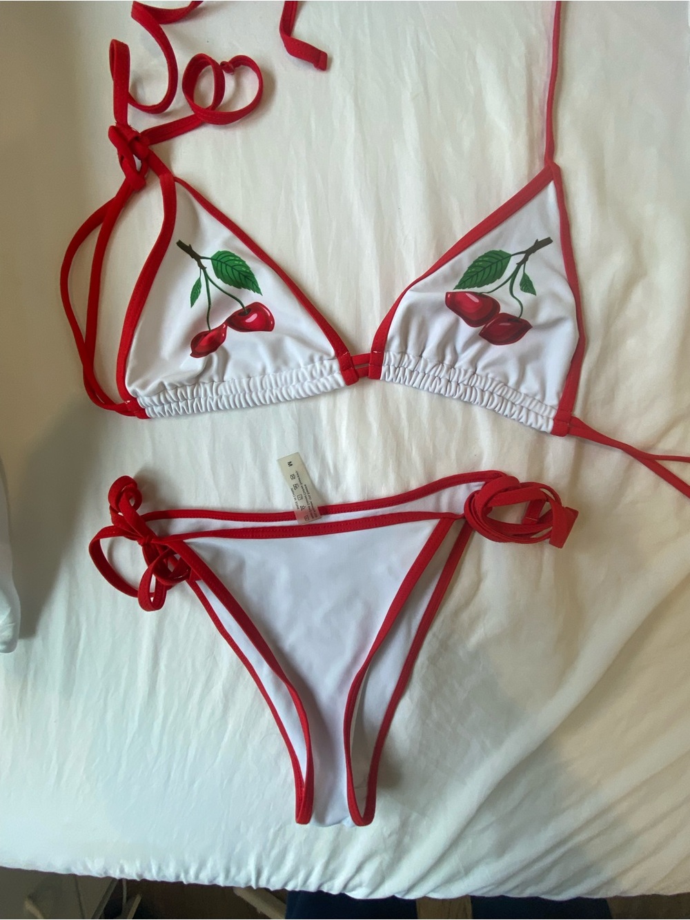 Red-Trim White Cherry Bikini Set - Women Intimates & Sleepwear